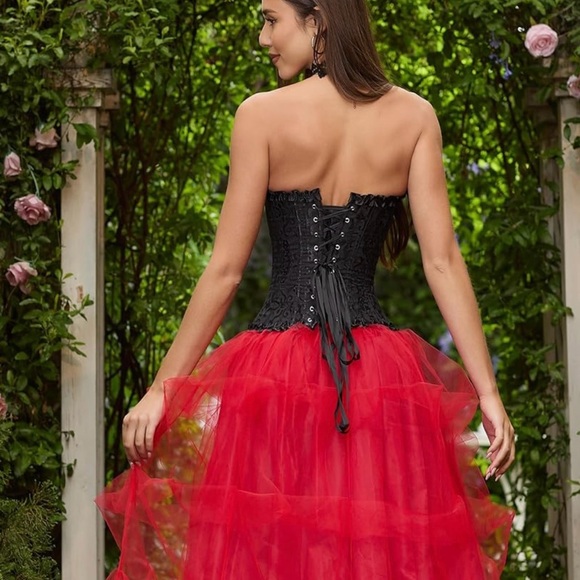 Jacquard Black Corset with boning - Picture 3 of 9